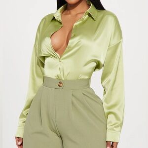 Satin Green Button Up Blouse